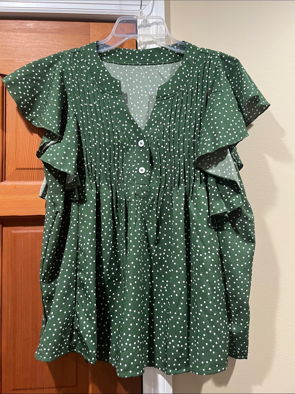 Green Polka Dot Ruffle Short-Sleeve Women's Top